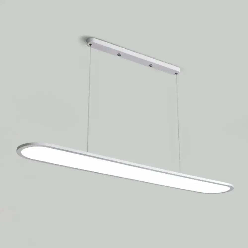 DecorBites™ Ulta-thin LED island lamp with white acrylic shade, sleek oval design, minimalist metal frame, and adjustable cord length