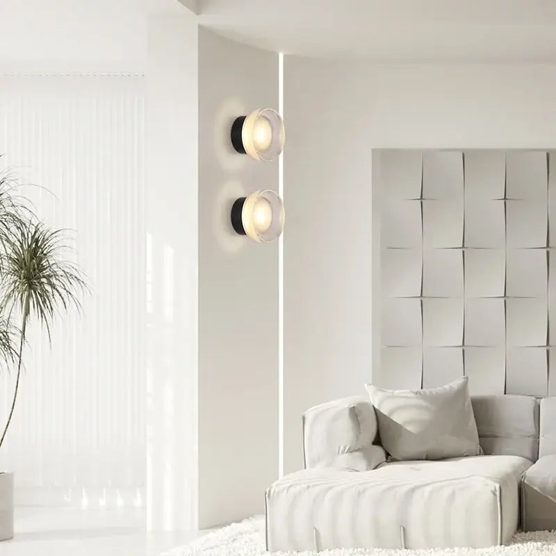 Modern black ribbed glass wall sconce with elegant glass led frosted shades and black circular bases for bedroom decorbites elegant glass