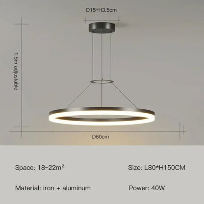 Modern black ring pendant chandelier with sleek metallic finish and warm white led illumination for living room decorbites black ring