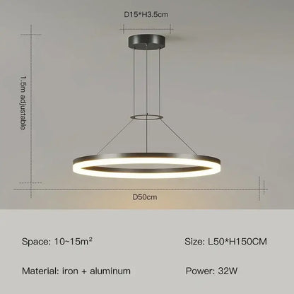 Modern black ring pendant chandelier with sleek metallic finish and warm led illumination for living room decorbites black ring