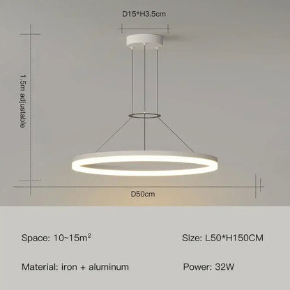 Modern black ring pendant chandelier with white circular led light and sleek iron aluminum frame for living room decorbites black ring