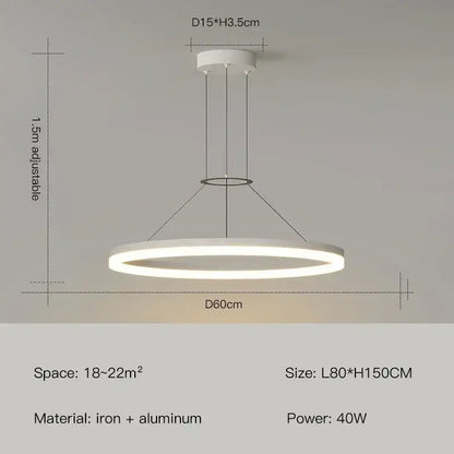 Modern white circular led pendant chandelier with sleek iron and aluminum frame for decorbites black ring living room