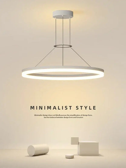 Modern black ring led pendant chandelier featuring a white circular ceiling light with a sleek minimalist design decorbites black ring