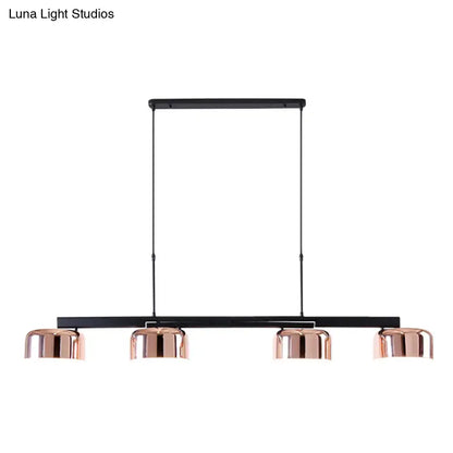 Modern black rose gold diner island lamp with copper finish black metal frame and four bowl-shaped pendant lights