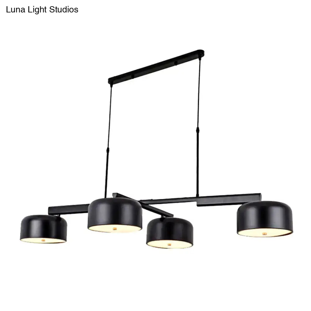 Decorbites linear modernist island pendant light with four black matte drum shades and rose gold accents compatible with led incandescent fluorescent bulbs 220v-240v 110v-120v