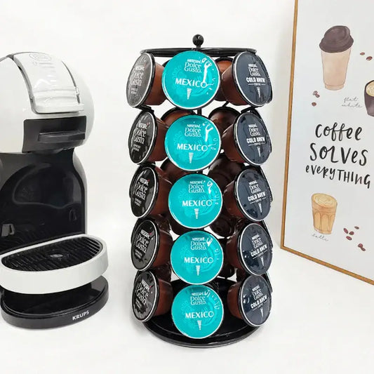 Modern black rotatable capsule rack filled with nestlé dolce gusto capsules for decorbites dolce gusto storage