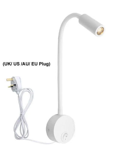 White flexible gooseneck desk lamp with circular base and adjustable head complementing modern led wall lamp designs