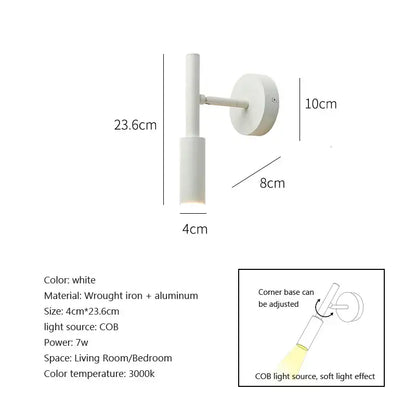 Modern black rotatable led wall lamp with sleek white wrought iron and aluminum sconce for bedroom spotlight use