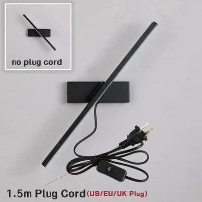 Modern black rotatable led wall sconce with sleek rectangular design and 1.5m plug cord for us eu uk plugs decorbites led wall