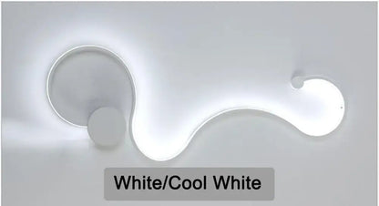 Modern black serpentine led wall lamp with sleek curved white led ceiling light design for living room illumination