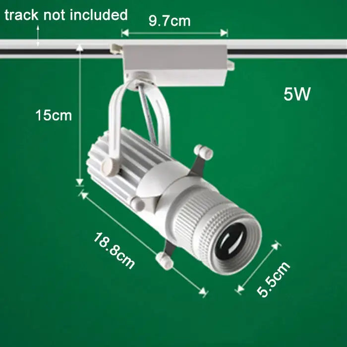 Modern black and silver decorbites adjustable led track spotlight with white cylindrical ribbed body and adjustable mounting bracket
