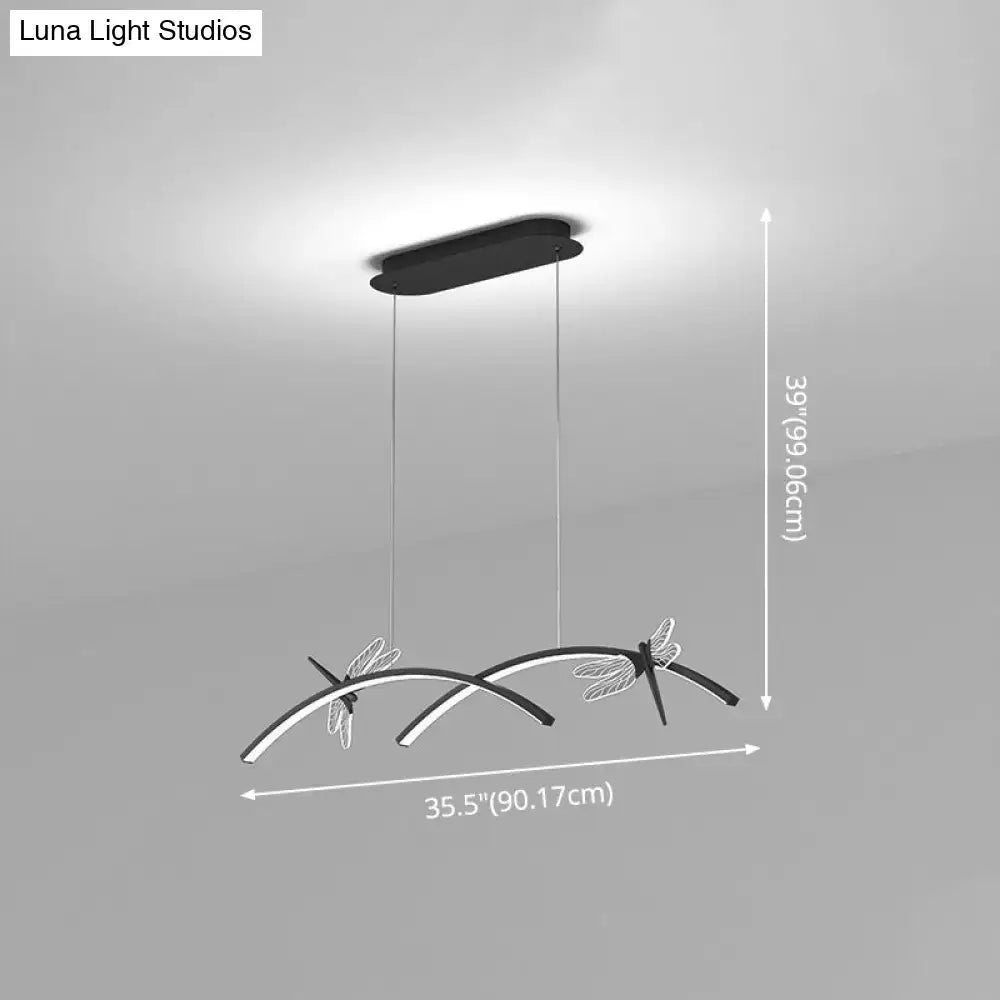 Modern black dragonfly-themed led ceiling light with sleek curved arms delicate wings and stepless dimming feature
