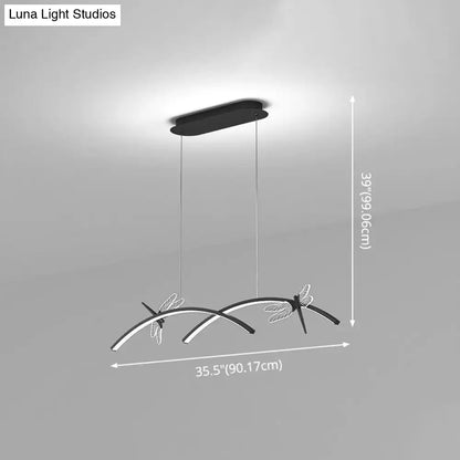 Modern black dragonfly-themed led ceiling light with sleek curved arms delicate wings and stepless dimming feature