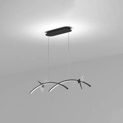 Modern black and white dragonfly-themed ceiling light with stepless dimming and sleek fixture width for restaurants