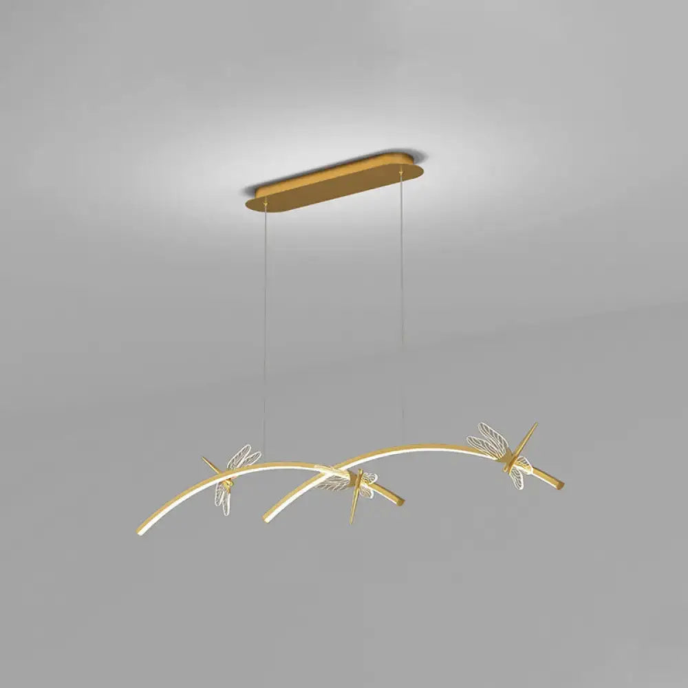 Gold-toned DecorBites Dragonfly minimalist ceiling light with three wire mesh fixtures and stepless dimming for restaurants