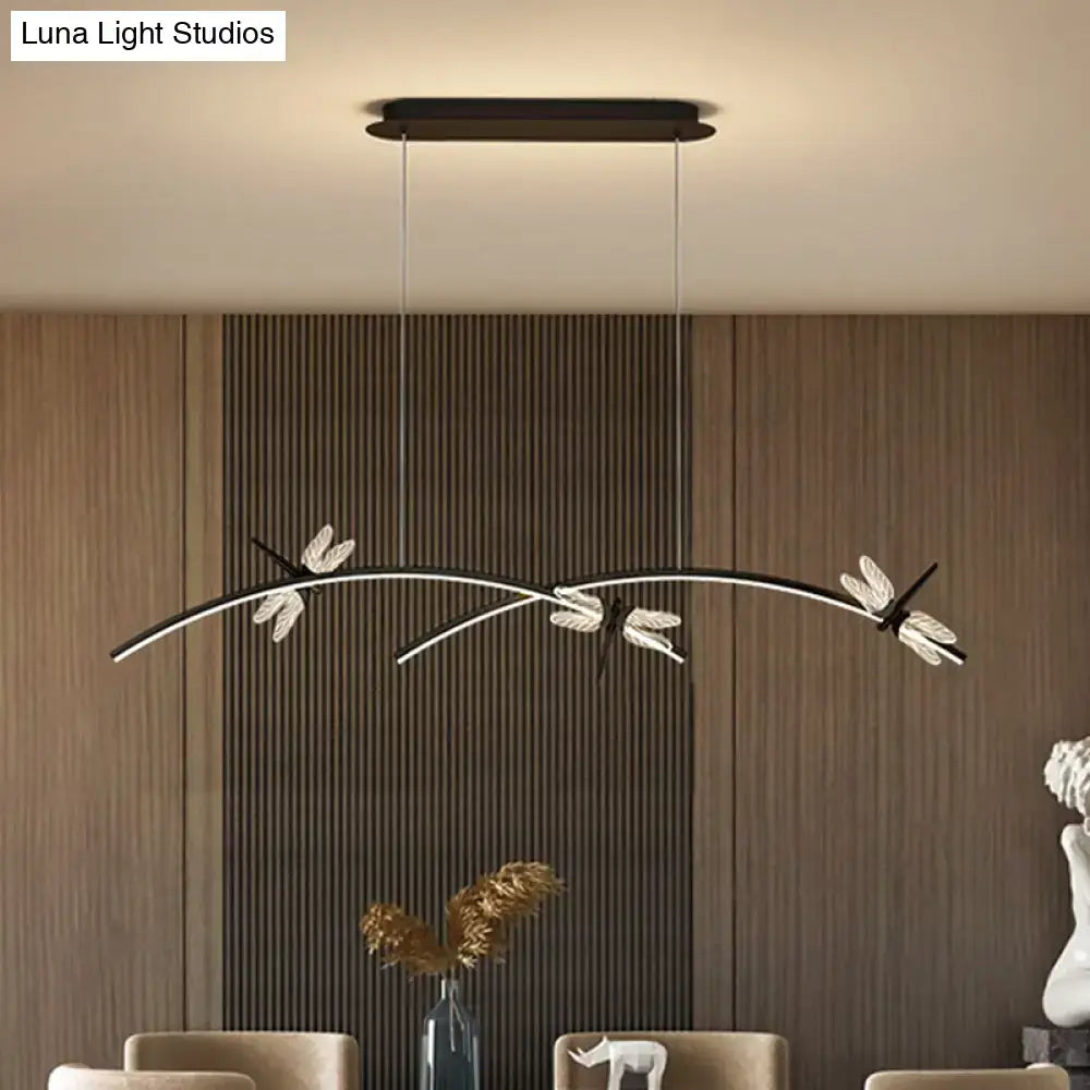Modern black and white dragonfly-themed ceiling light with sleek curved design and stepless dimming for restaurant ceilings
