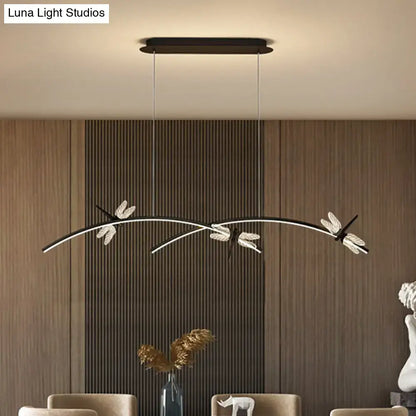 Modern black and white dragonfly-themed ceiling light with sleek curved design and stepless dimming for restaurant ceilings