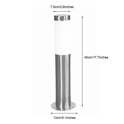 A sleek 45cm tall black silver landscape path light with brushed stainless steel base and white led panel decorbites black silver