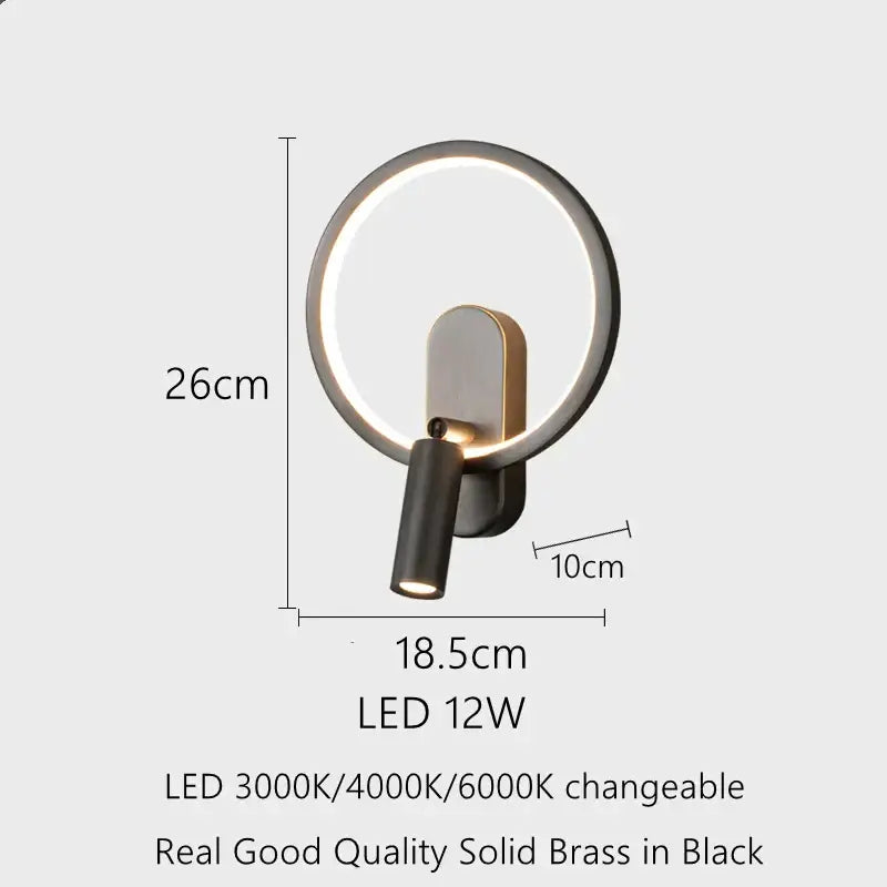 Modern black solid brass led wall lamp with adjustable spotlight for bedroom decorbites brass copper led lighting