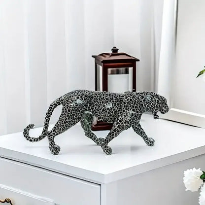 Modern black and silver mosaic leopard panther figurine with crackled textured surface for decorbites leopard panther decor