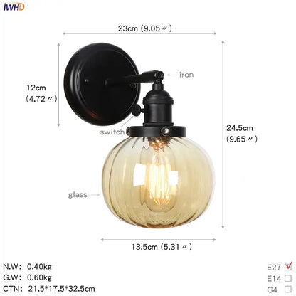 Modern black smoked glass ball wall sconce with black iron bracket and amber-tinted glass ball for hallway decorbites glass ball wall
