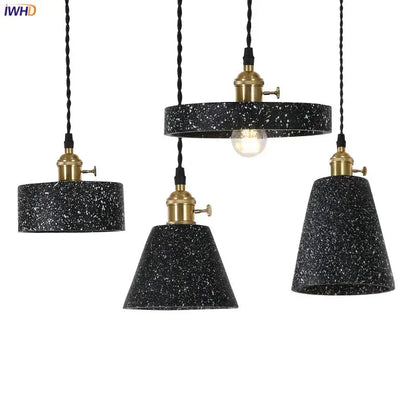 Modern black speckled cement pendant lamp with brass accents and twisted cords for kitchen decorbites cement pendant