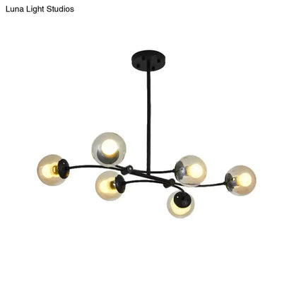 DecorBites™ modern black metal shade buffet chandelier with six glass sphere globe lights for stylish island lighting 220v-240v