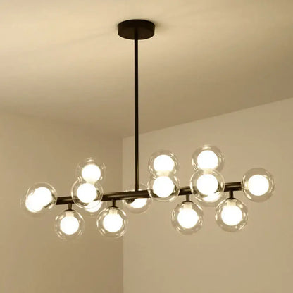 Modern black spherical glass ceiling light dining room chandelier with clear glass globe bulbs and metal frame