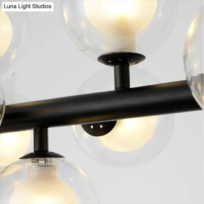 Modern black metal ceiling light with spherical glass globe shades for dining room chandelier lighting type