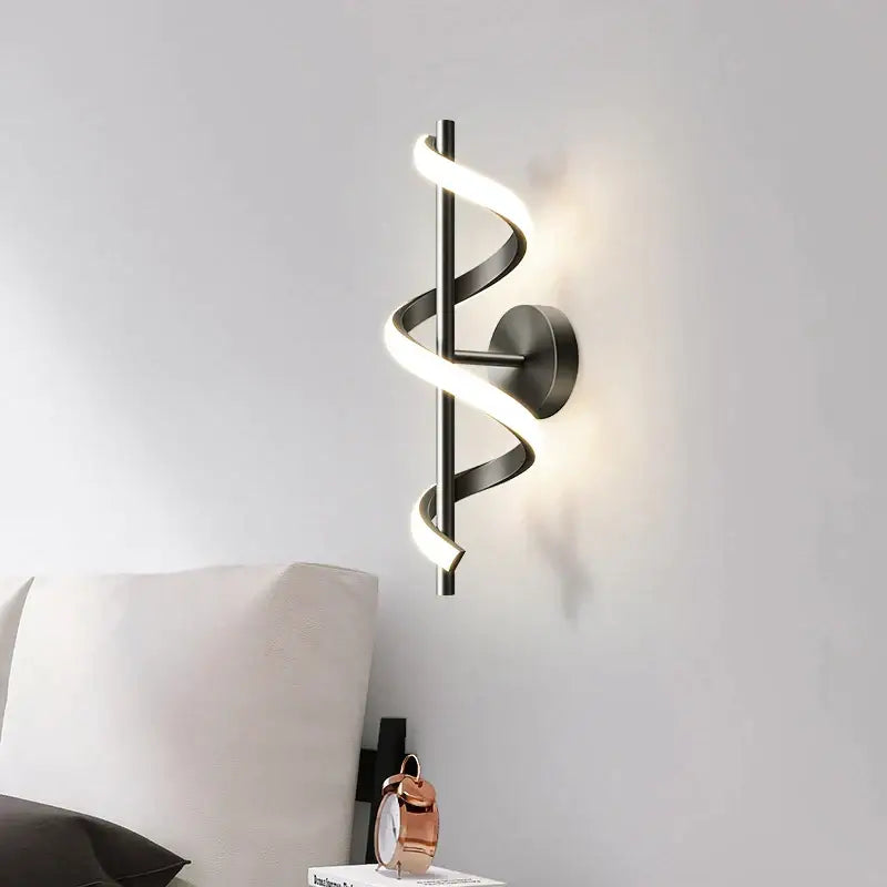 Modern black spiral led wall lamp with sleek metal design ideal as a bedroom led wall lamp and wall lamp