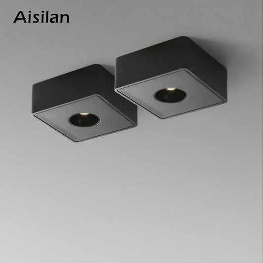Modern black square led ceiling light with recessed circular fixtures featuring decorbites 12w for living room use