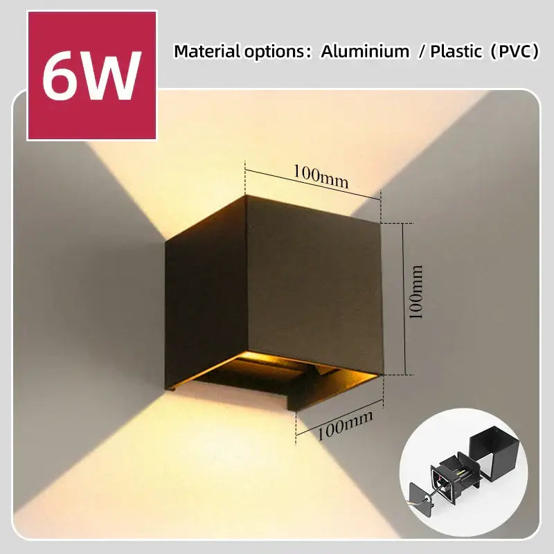 Modern black cubic led wall light with 6w power for bedroom decorbites led wall decor and waterproof use