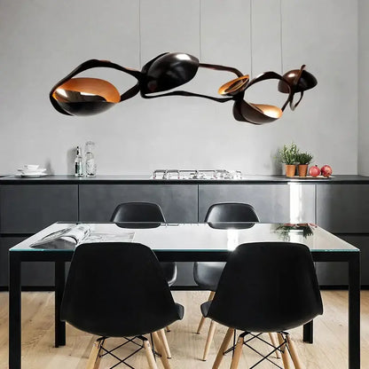 Modern black stainless steel abstract chandelier with copper tones and sculptural design for living room decorbites black stainless