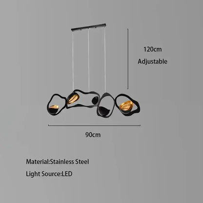 Modern black stainless steel abstract chandelier pendant light fixture with led lighting for living room decorbites black stainless steel