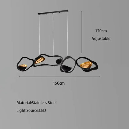 Modern black stainless steel abstract chandelier with gold accents and led lighting for living room decorbites black stainless steel
