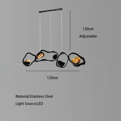 Modern black stainless steel abstract chandelier with gold accents and led lighting for living room decorbites black stainless
