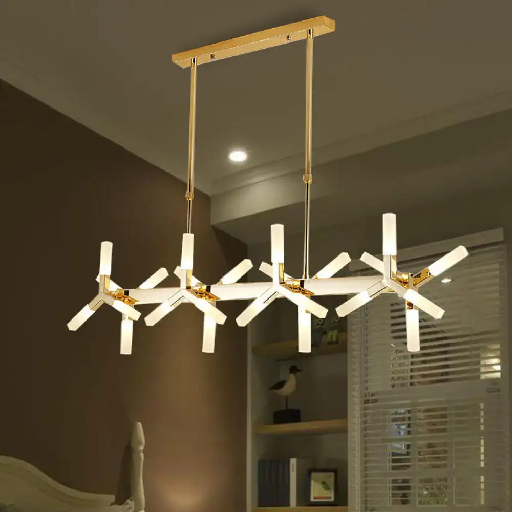 Modern gold-toned decorbites 18 24-light linear acrylic shade chandelier with geometric design for dining room island