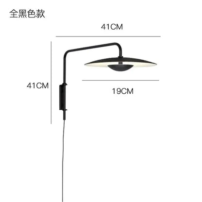 Modern black swing arm wall lamp with curved arm and circular shade iron art sconce decorbites for bedroom decor
