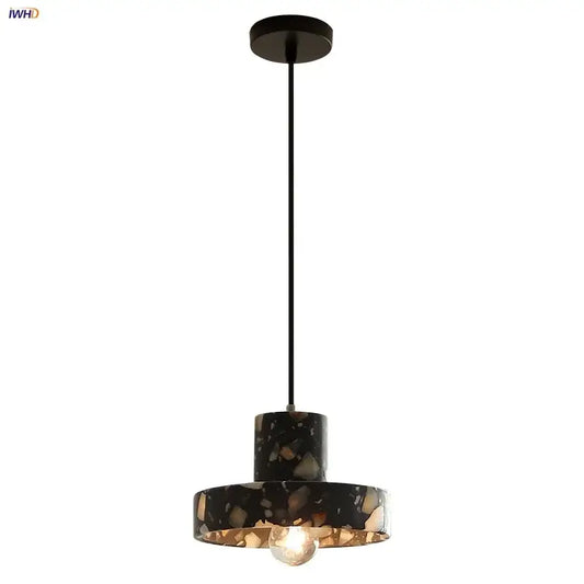 Modern black terrazzo led pendant lamp with gold-toned interior from decorbites for stylish dining room lighting decor