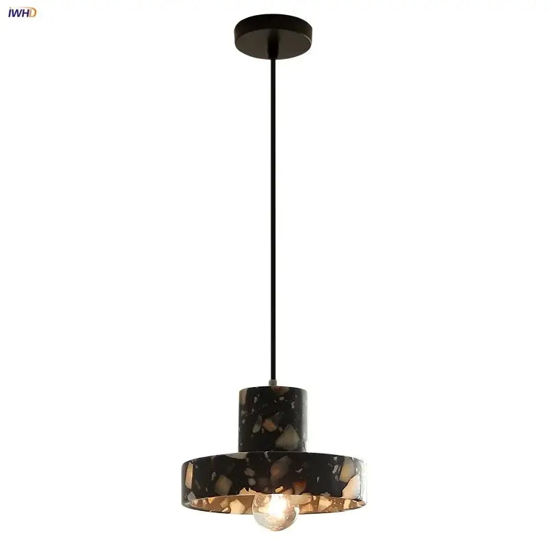 Modern black terrazzo led pendant lamp with gold-toned interior from decorbites for stylish dining room lighting decor