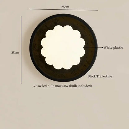 Modern black travertine wall lights with circular design white scalloped center and g9 led bulb for bedroom decorbites black travertine