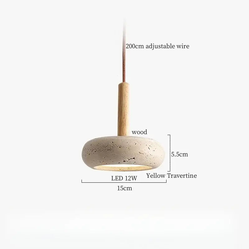 Modern black travertine led pendant light with a yellow travertine shade and wooden dowel for dining room decorbites black travertine