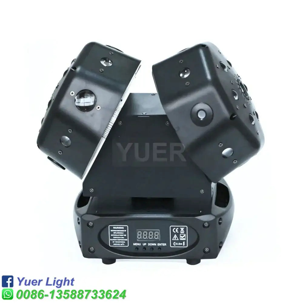 Modern black triple cube stage light featuring decorbites dual led strobe with digital display panel for parties