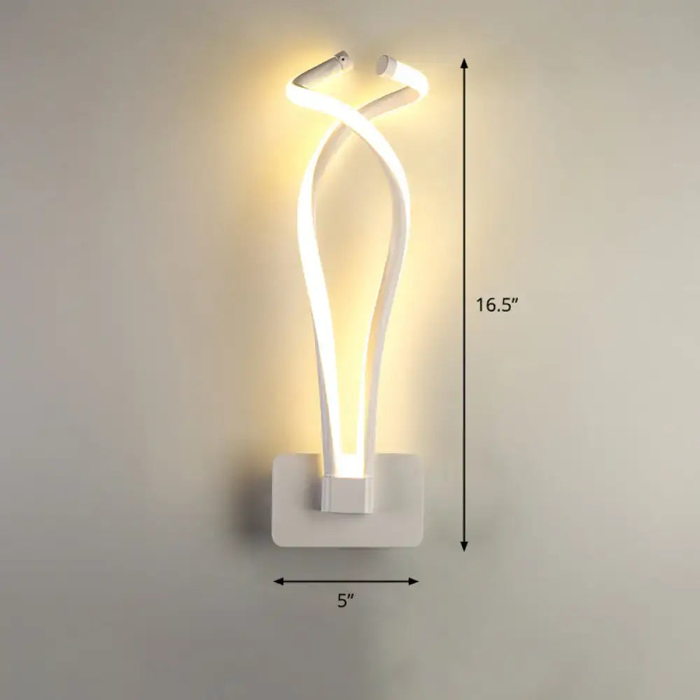 Modern black twisted spiral led wall sconce with sleek design and warm white led glow for bedroom lighting