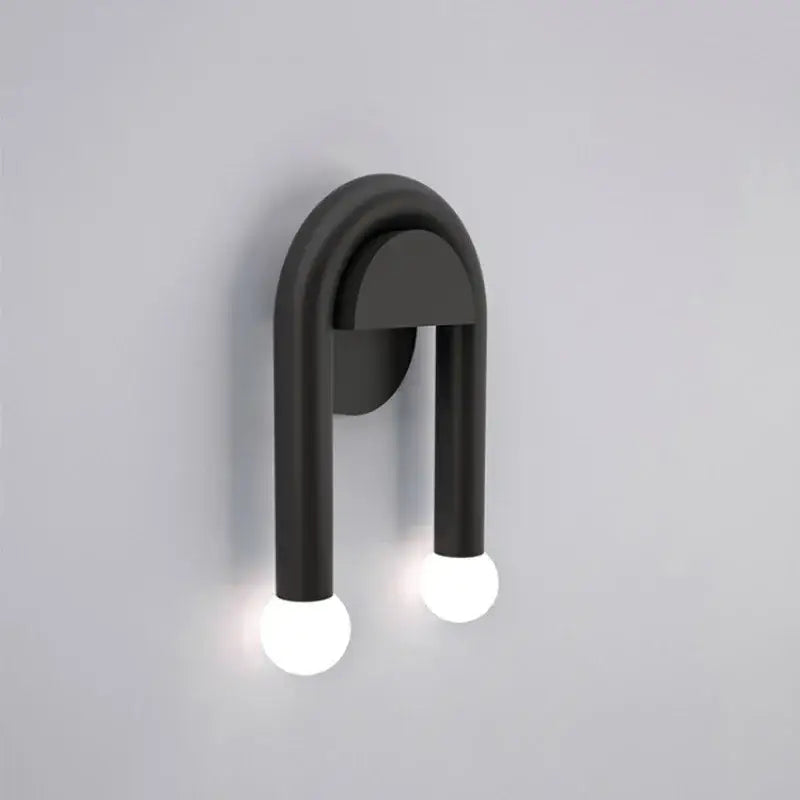 Modern black u-shape led wall lamp with two spherical white bulbs indoor minimalist bedroom sconce wall lamp