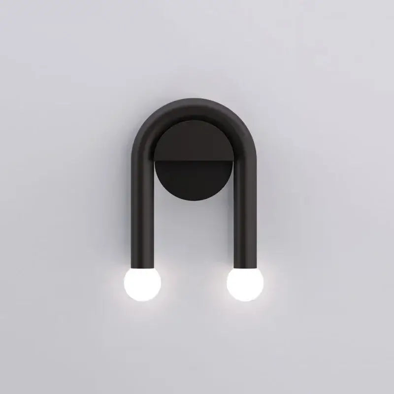 Modern black u-shaped led wall lamp with two glowing spherical bulbs ideal for bedroom decorbites led wall lamp