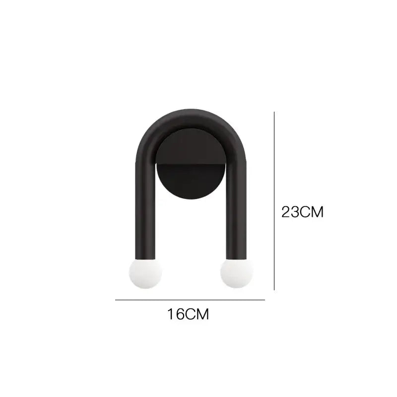 Modern black u-shaped led wall lamp with white spherical bulbs measuring 23cm height and 16cm width by decorbites wall lamp