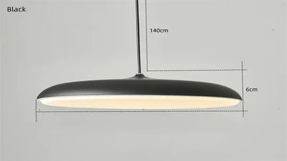 Modern black pendant light with sleek ufo design and 140cm hanging length ideal as a dining room light source