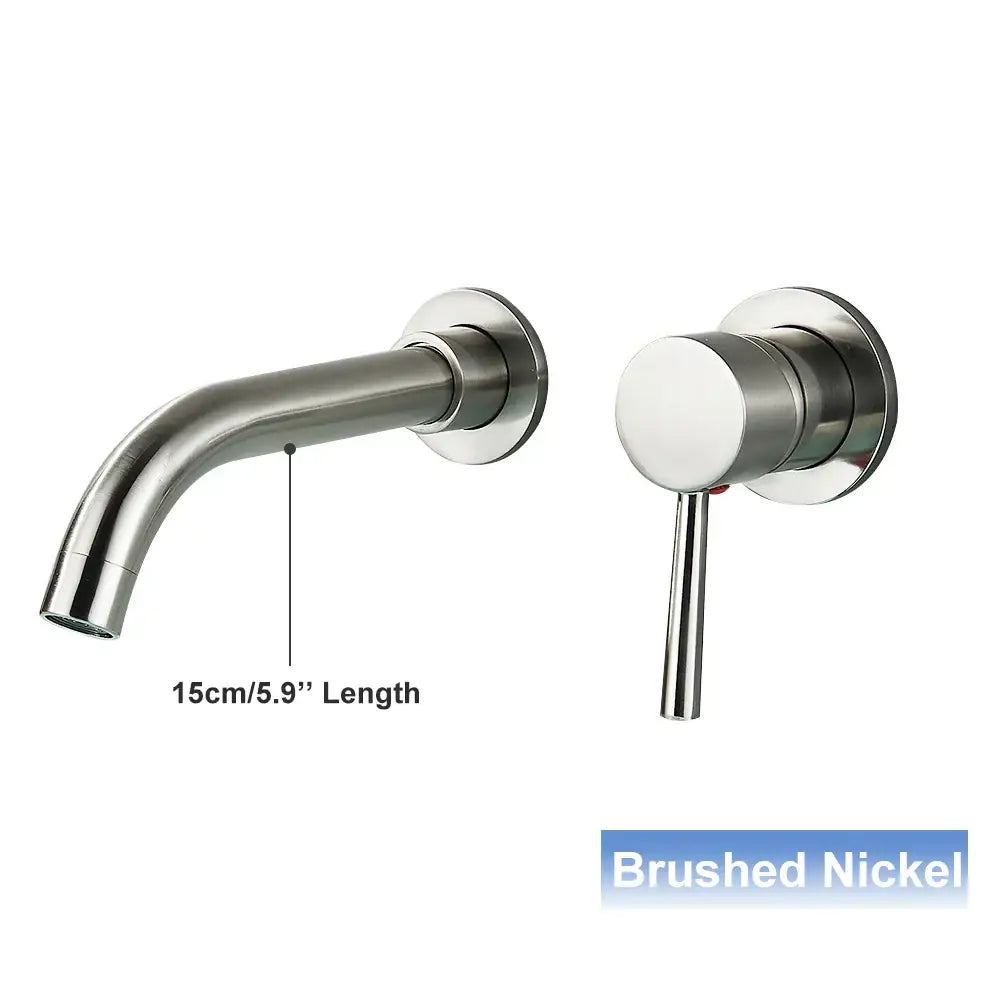 Brushed nickel basin faucet with sleek curved spout and cylindrical handle for modern black wall mounted decorbites black wall