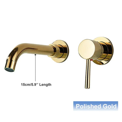Polished gold basin faucet with sleek modern design and matching handle for decorbites black wall mounted setup